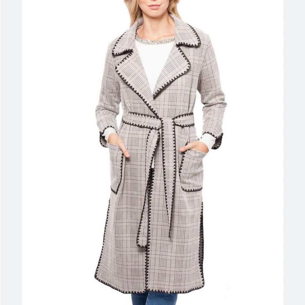Love Token printed plaid trench coat with stitched trim Size XS